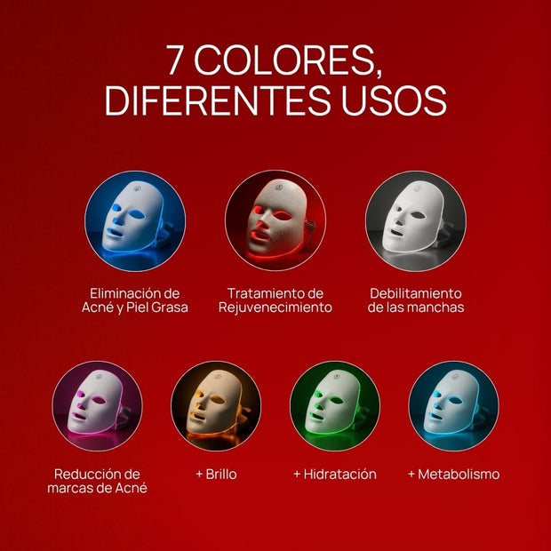 Máscara Facial LED Rejuvenecedora | Terapia Antiedad, Antiacné y Reafirmante