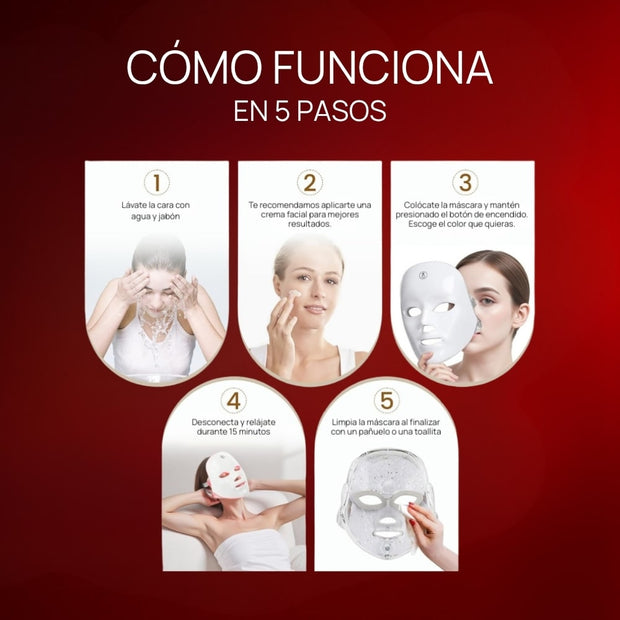 Máscara Facial LED Rejuvenecedora | Terapia Antiedad, Antiacné y Reafirmante
